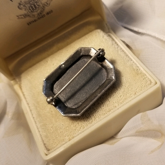 1930S Art Deco Sterling Marcasite Onyx Brooch - Picture 6 of 6